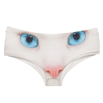 

White Cat Blue Eyes Hot Sexy Female Lingerie Thongs Briefs Cute Print Women Underwear Interesting Panties For Lady