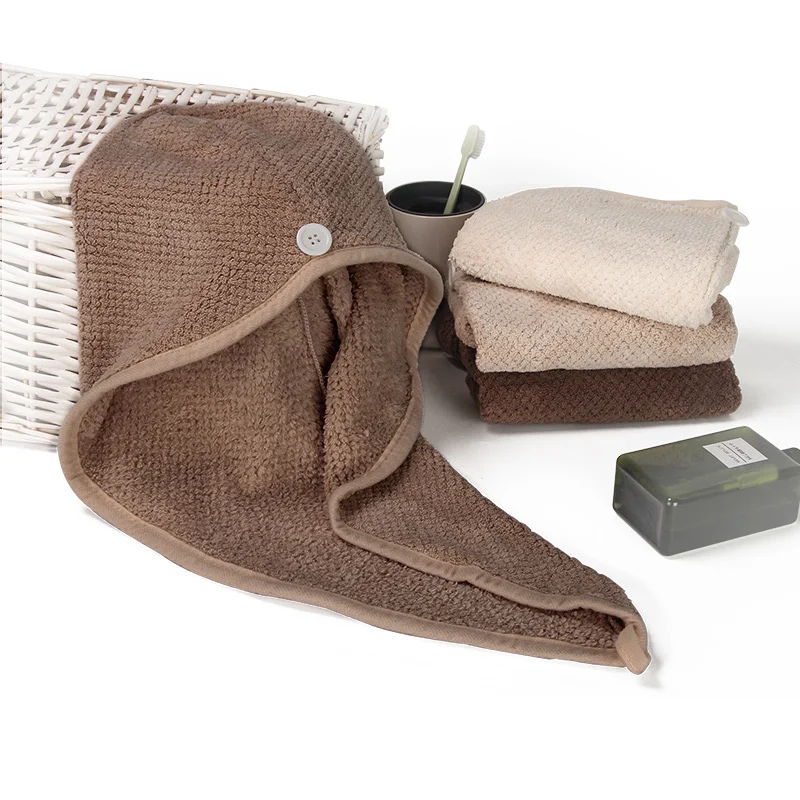 EHEH Solid Color Hair Dry Cap Wrap Turban Drying Bath Shower Hat with Button Bathroom Magic Dry Hair Hat Magic Hair Dryer