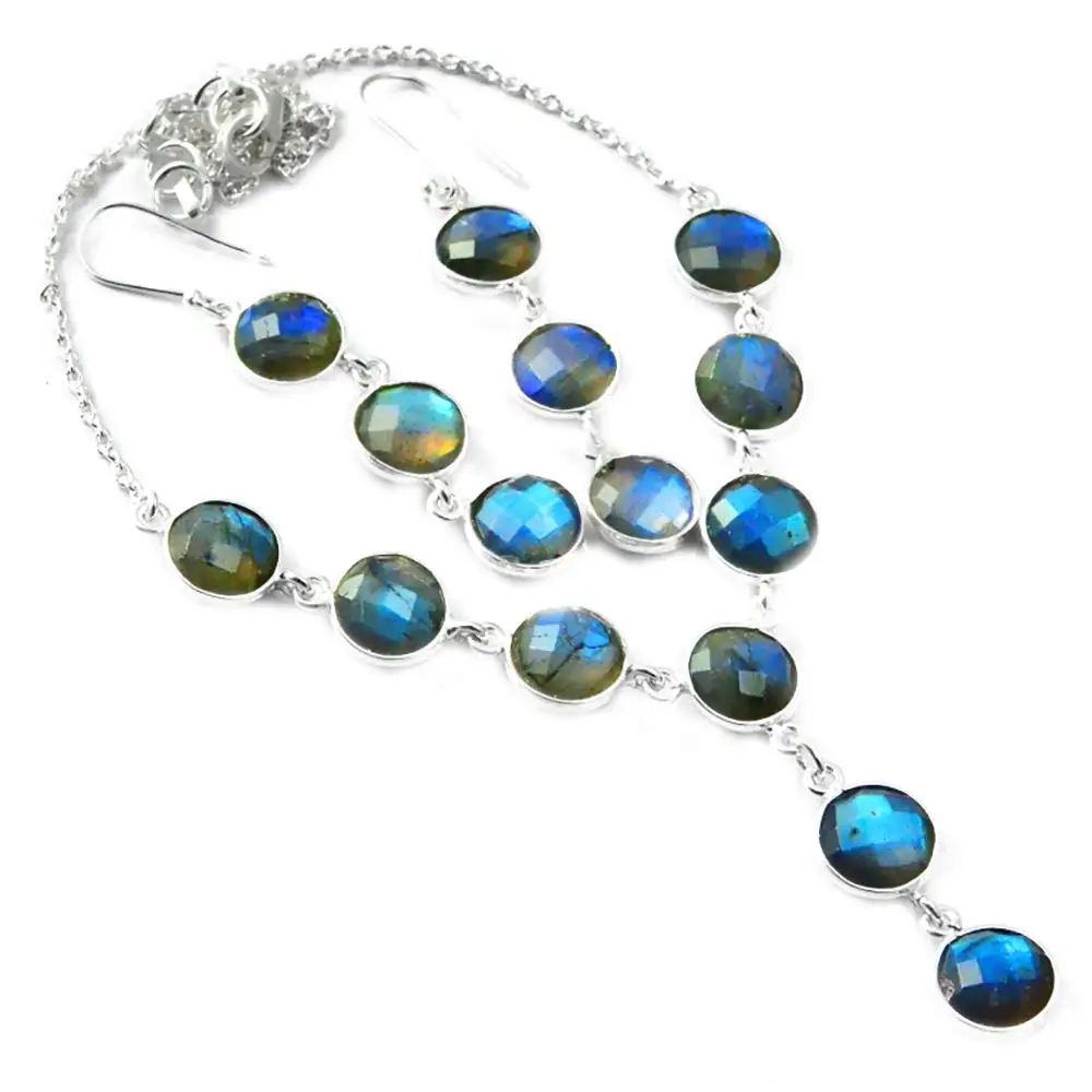 

Nature Labradorite Necklace set 925 Sterling Silver, 44 cm, 2SN0008