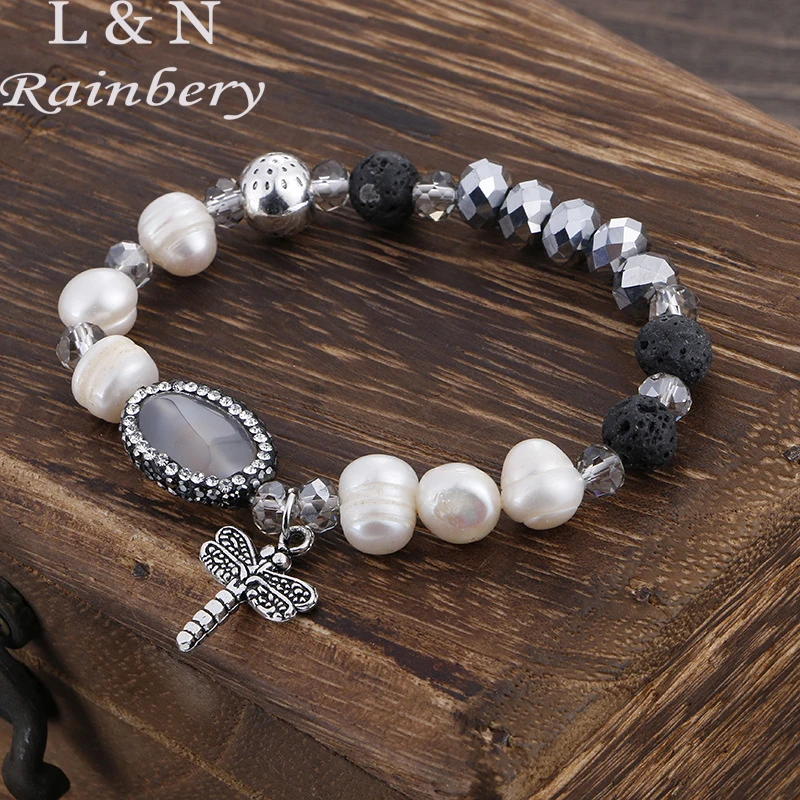 

Rainbery 2018 New Girl Real Natural White Freshwater Pearl Crystal Bracelet for Women High Quality Female Jewelry Accessories