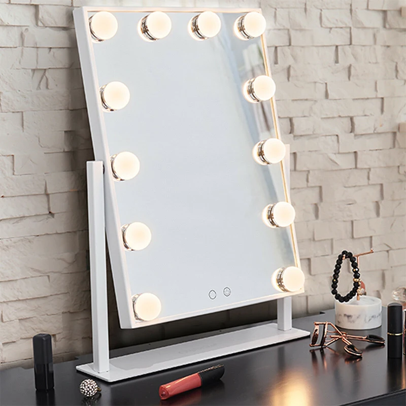 Освещенное зеркало для макияжа с 12x 3W затемнения светодиодный лампы Косметика Голливуд зеркала с подсветкой сенсорный Управление белый