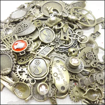 

Hot 40-70 pattern Vintage Charms Mixed 60pcs Antique bronze Plated Metal Alloy Pendants DIY Jewelry Findings