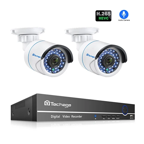 Techage 4CH 1080P POE NVR система 4 шт. 2 шт. 2MP H.265 аудио запись PoE IP CCTV камера водонепроницаемый домашний комплект видеонаблюдения - Цвет: 4CH NVR 2 Cameras