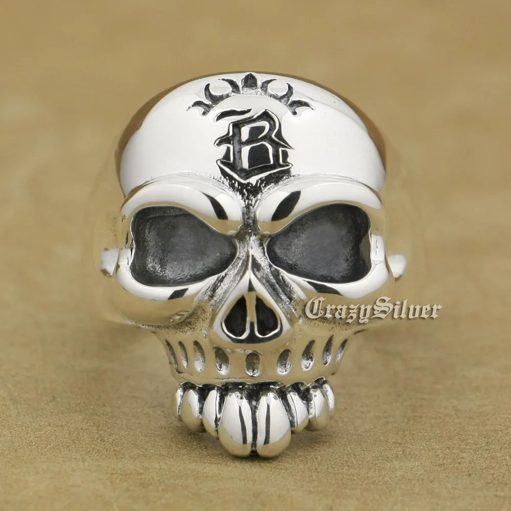 

Huge 925 Sterling Silver Skull Mens Biker Punk Ring 9W022 US Size 7.5 to 13