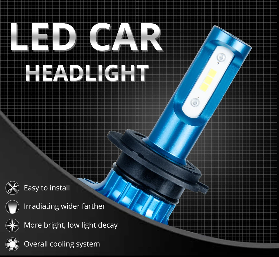 Aceersun LED H7 CANBUS H4 LED H1 H11 H8 H9 9005 9006 HB3 HB4 CAR Headlight CSP Chip 6500K 12000lm auto lamp Hi Lo beam 72W 12V (1)