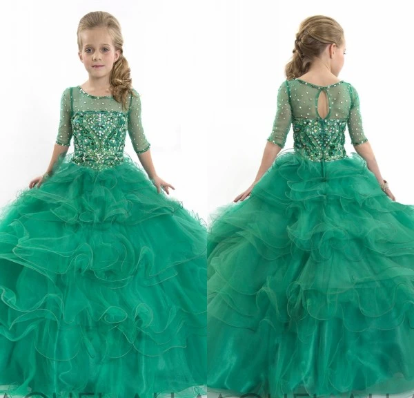 2015Stylish Ruffled Organza Flower Girl Dresses Floor Half Sleeve Kids ...