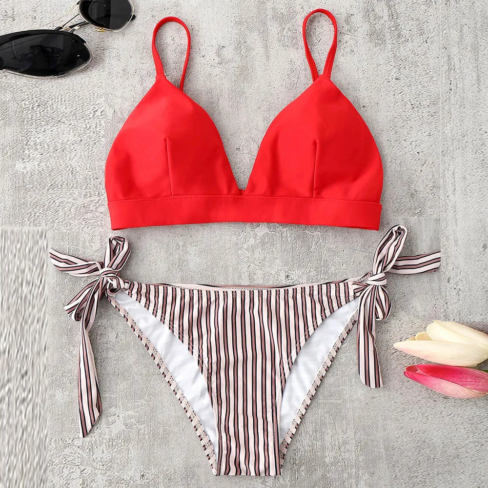 

Sexy Swimwear Women Swimsuit Bikini Set Push-Up Padded Stripe Bandage Bra Swimsuit Beachwear 2019 Bathing Suits Female Summer