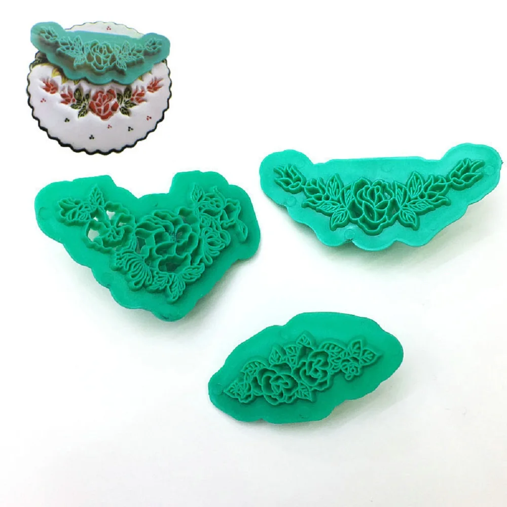 3PCS Flower Cookie Cutter Plastic Fondant Cutter DIY Decoration Baking