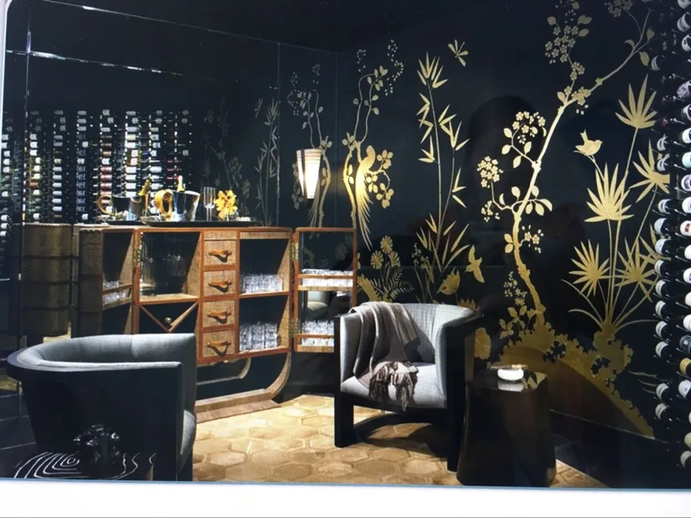 

Classic style elegant Hand-painted silk wallpaper painting flowers with birds and bamboo many patterns and background optional