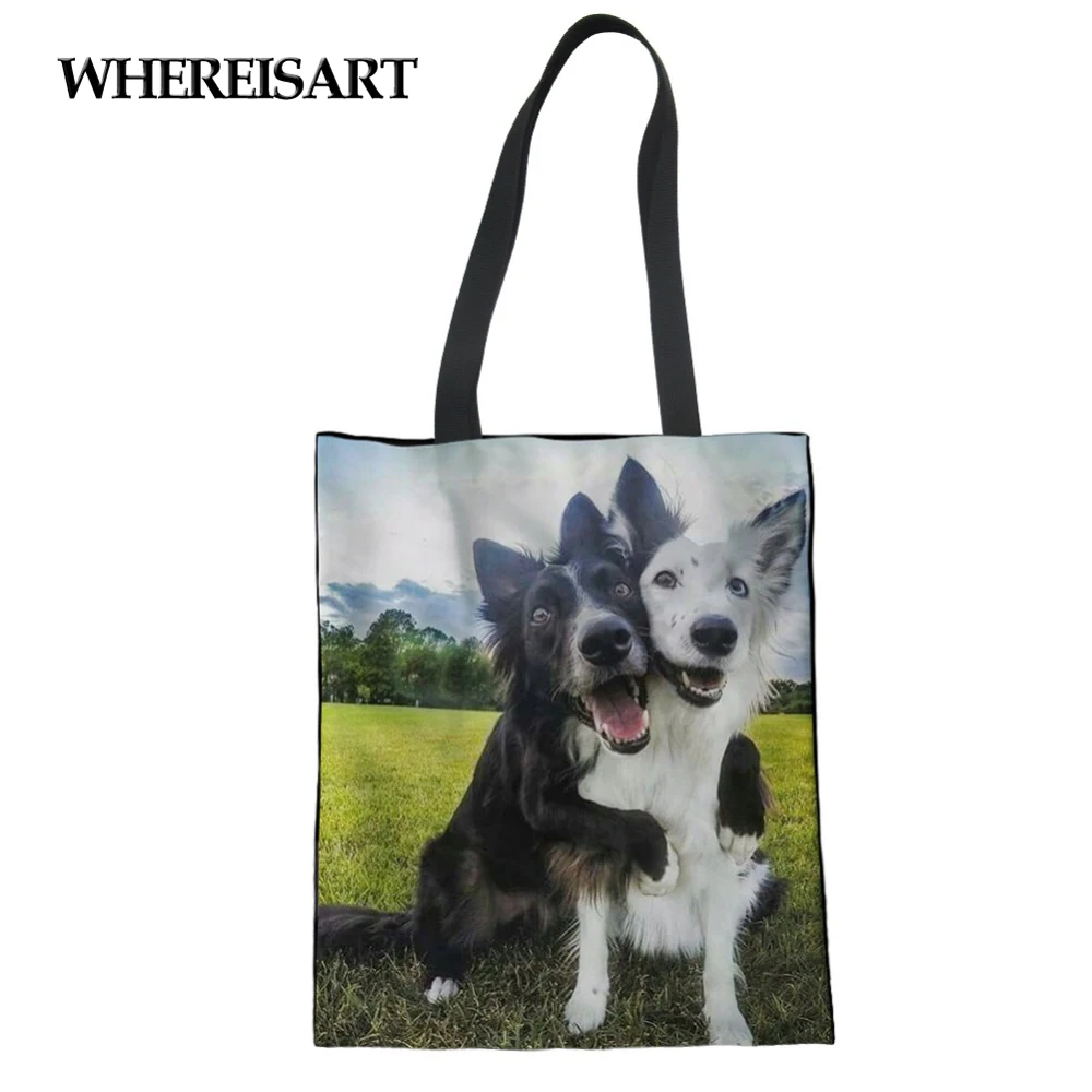 WHEREISART Border Collie Dog Print женская сумка для покупок сумки на плечо Экологичная магазина