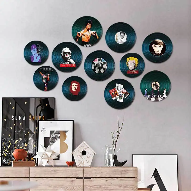 

Retro Vinyl Record Poster Signs Creative Wooden Bar Wall Hanging Decoration Personality Plaques Vintage Cafe Restaurant Ornament