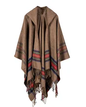 2017 Autumn Winter Stoles Women Knitted Poncho Cape Hooded Stripe Oversized Cardigan Blanket Long Shawl Scarf Cashmere Pashmina