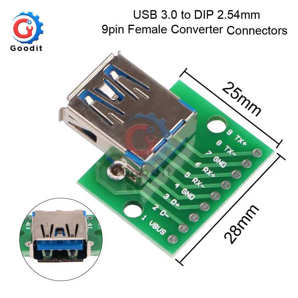 5 шт. Micro Mini USB A папа USB 2,0 3,0 A мама USB B разъем интерфейс до 2,54 мм DIP PCB конвертер адаптер коммутационная плата - Цвет: Female USB 3.0