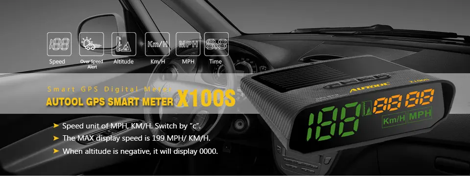AUTOOL X100S Универсальная автомобильная HUD gps Head Up Дисплей км/ч миль/ч Overspeed Авто Предупреждение высота Спидометр электрических приборов