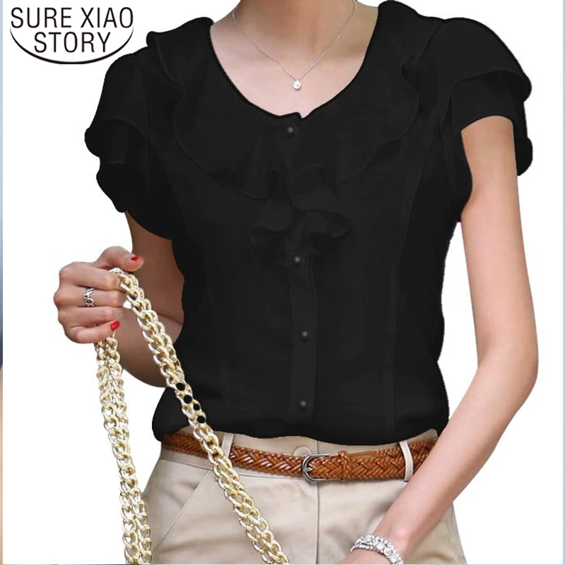 

summer short sleeve Chiffon Blouse 2019 Fashion Women Tops and Blouse Top Women Casual White Black Tops 4407 50