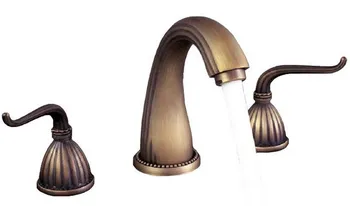 

Antique Brass Three-hole Mount Dual Handle Bathroom Basin Hot & Cold Mixer Tap / Bathtub Faucet Cnf201