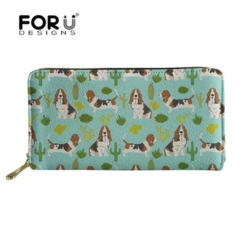 

FORUDESIGNS Women Wallet Long Basset Hound Mint Cactus Sweet Pet Dog Summer Tropical Trendy Design Plants Ladies Purse Pocket