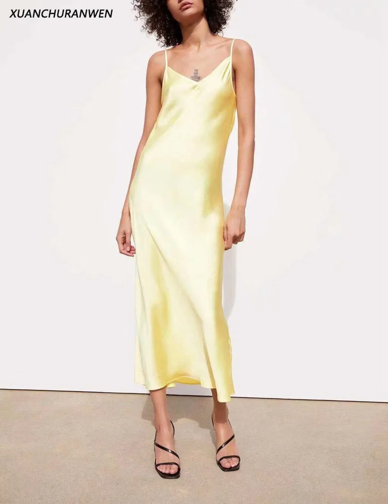 

Women Summer Long Dress A-line Spaghetti Strap V neck Backless Solid Sleepwear Dress Elegant Maxi Party Dresses ZA9246