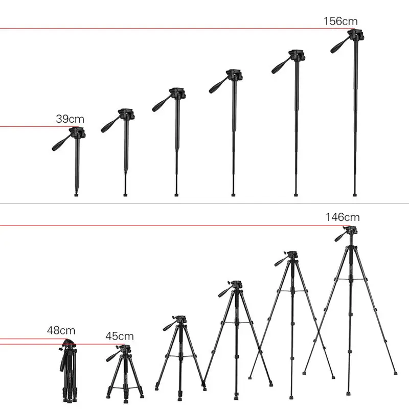 FFYY-KINGJOY VT-880 2 In 1 Portable Extendable Aluminium Alloy Camera Tripod Monopod for Smartphone for Canon Nikon Sony Fuji