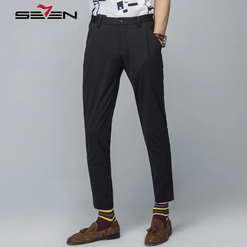 Seven7 Brand Men Straight Long Pants Black Regular Fit