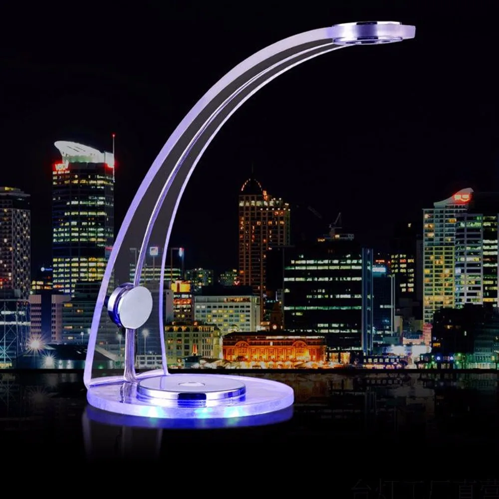Acrylic and Chrome Swoop Modern Night Stand Table Lamps Touch Sensor Bedroom Desk Lights Office