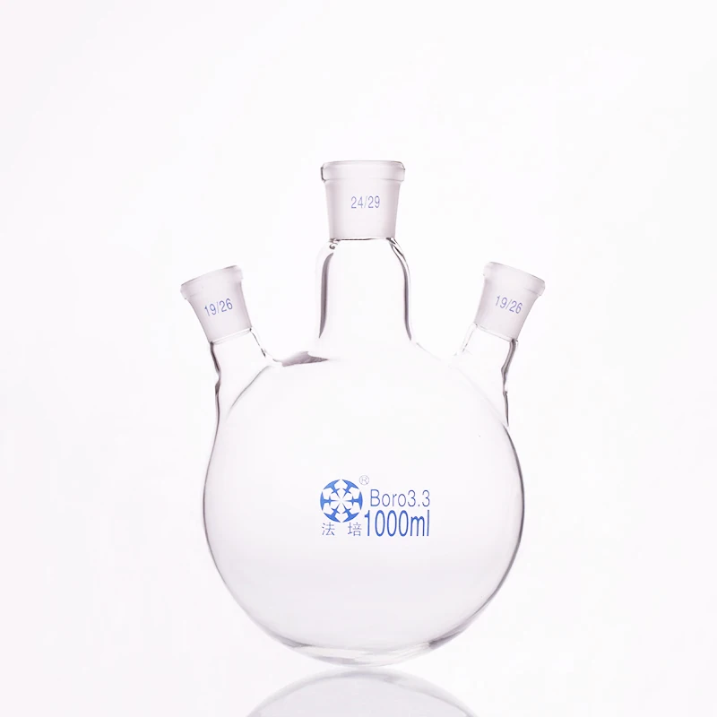 

Three-necked flask oblique shape,with three necks standard grinding mouth,Capacity 1000ml,Middle joint 24/29,lateral joint 19/26