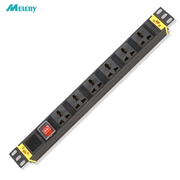 

1U PDU Power Strip Network Cabinet Plug Socket Universal 10A Aluminum Alloy 6 Way Outlet Lightning Switch with 2m Extension Cord