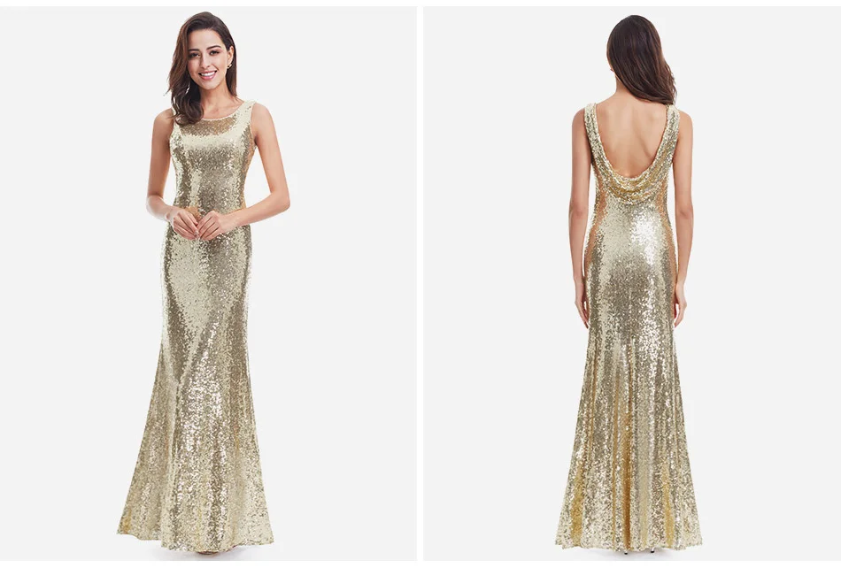 Gold Sequin Sleeveless Long Bridesmaid Dress