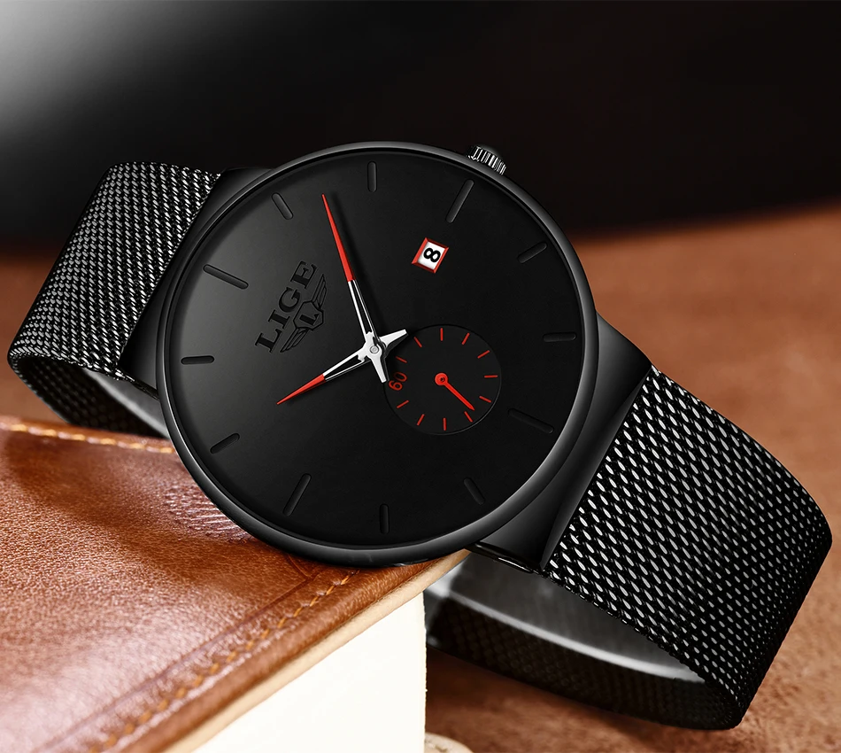 LIGE 2022 Fashion Mens Watches Top Brand Luxury Quartz Watch Men Casual Slim Mesh Steel Waterproof Sport Watch Relogio Masculino
