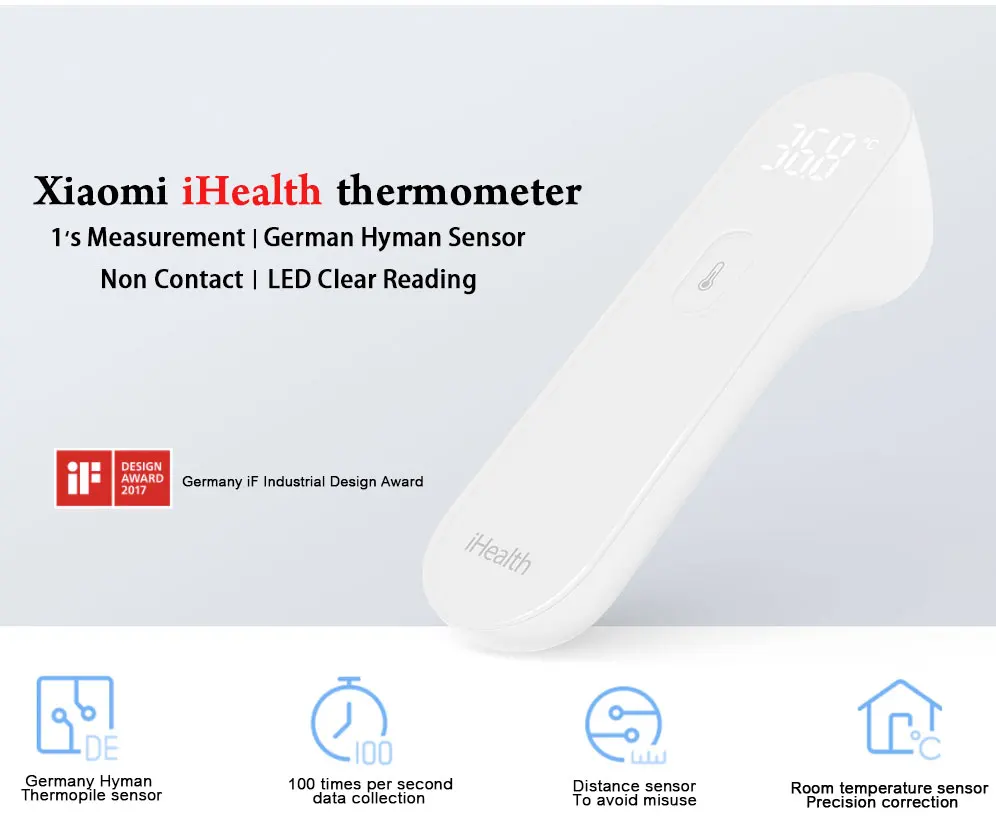 Original Xiaomi Mijia iHealth infrared Thermometer Accurate Digital Fever Thermometer Non contact Baby with LED screen (1)