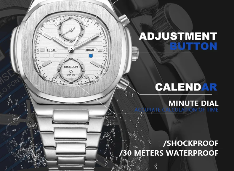 Модные мужские Кварцевые спортивные часы водонепроницаемые с хронографом квадратные наручные часы из нержавеющей стали мужские часы Relogio Masculino