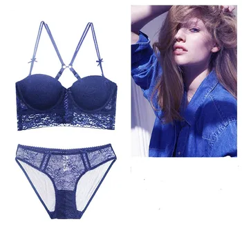 

women's lace sexy lingerie women bra sets Sexy lace with small chest clasped Teflon silicone anti-skid half cup up bra