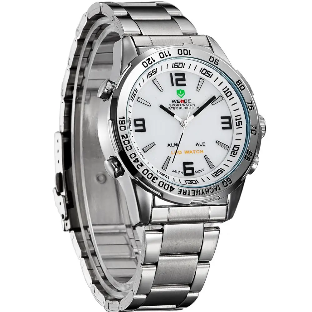 WEIDE Роскошные Часы Из Нержавеющей Стали 30 м Водонепроницаемость Наручные Мужские