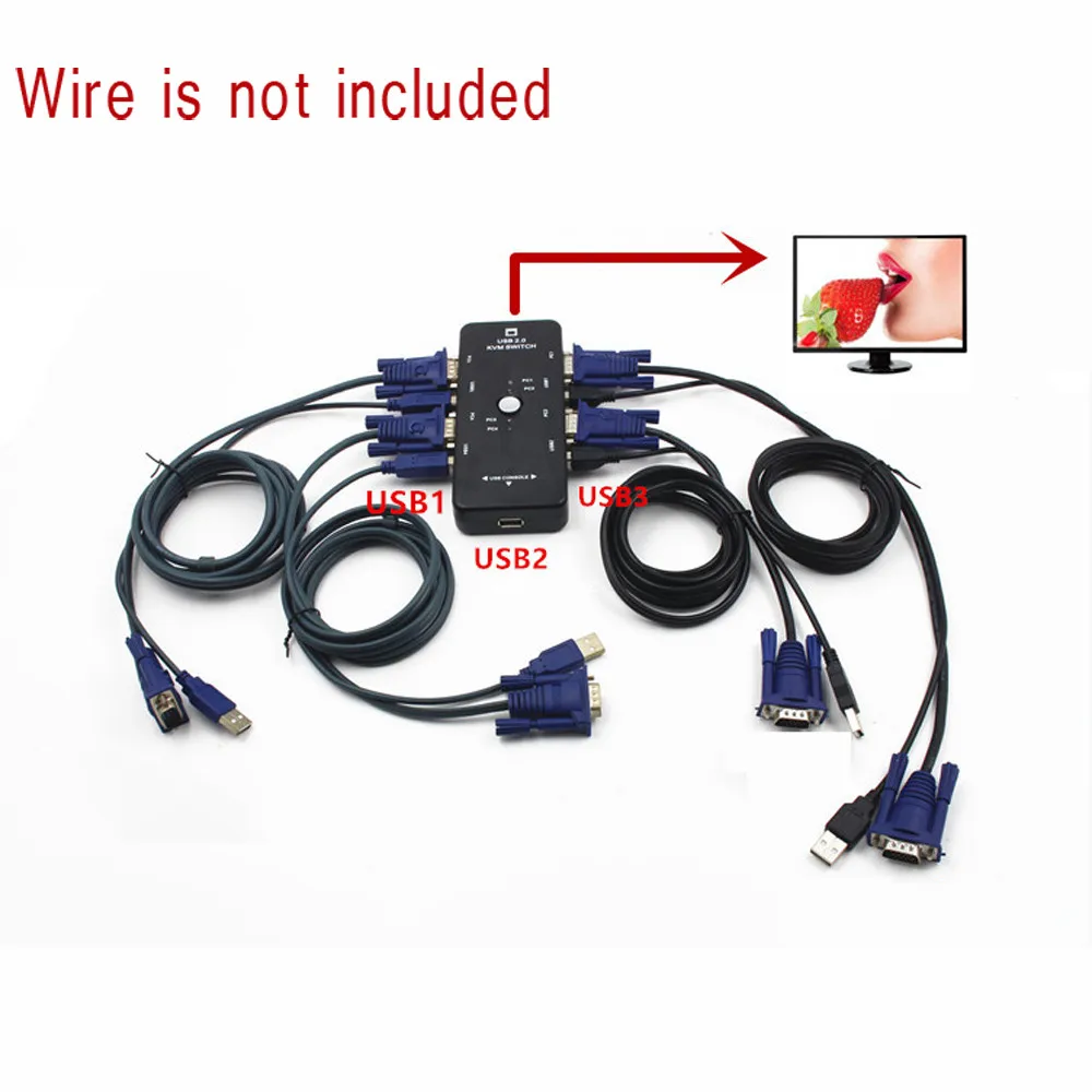 Новый 4 портовый переключатель KVM USB 2 0 мышь/клавиатура/видеомонитор VGA 200 МГц 1920x1440
