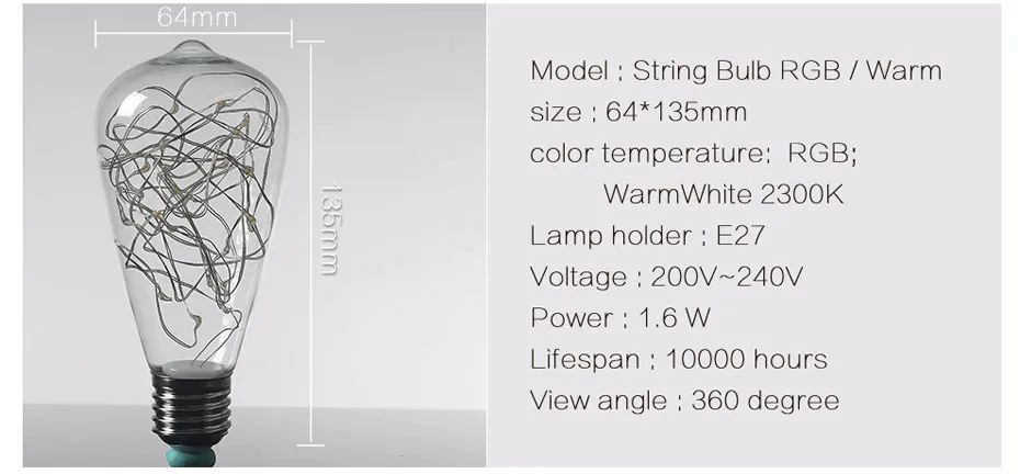 3D Светодиодная лампа Эдисона, ретро красочная E27 AC110V 220V для дома фестиваль Стекло лампада теплый белый рождественские украшения rgb арт светильник лампочка