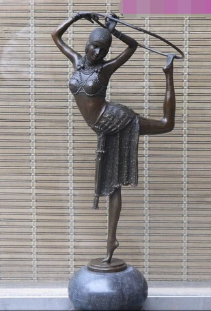 

006910 20"Signed d.h.chiparus Bronze marble Statue Rims dance belle