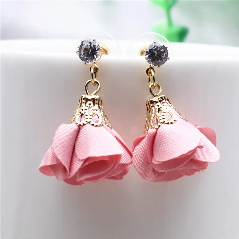 2017 new design Hot jewelry popular Cloth flowers earring zircon drop