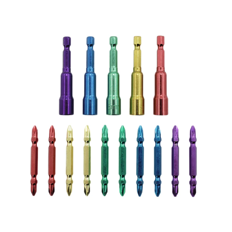 

15Pcs/Set Pneumatic Screwdriver Strong Magnetic Batches Precision Hexagonal Nut Screw Sleeve In Wind Batch Color Stron Socket