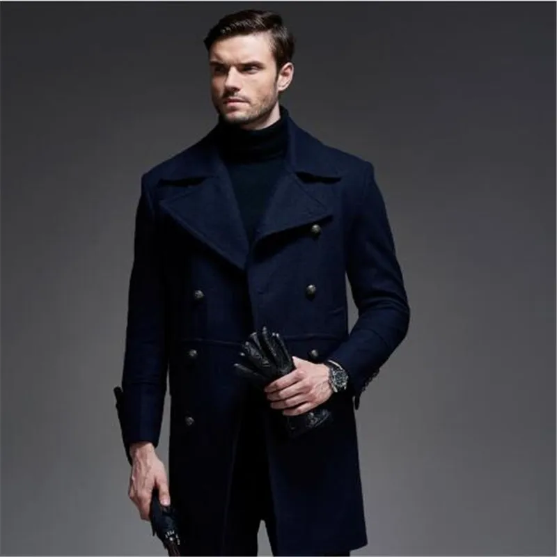 Осень/зима шерстяное пальто европейский бренд качество кашемир шерстяная куртка мужские военные Пальто мужские топы - Цвет: DARK BLUE