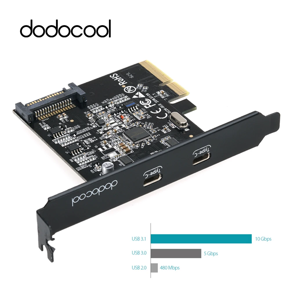 Dodocool корпус для суперскоростного 3,1 pci-экспресс-карта с двойной Реверсивный Тип-C Порты 5V 15-контактный разъем Gen 2 10 Гбит/с добавить на карте