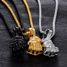 Hand Necklace Clenched Fist Pendant Necklace in Stainless Steel Boxing Jewelry – Silver, Gold, Black