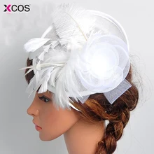 Темно-синие черный клетка Чистая Свадебные Шапки Свадебный чародей лицо вуали перо цветок с шпилька