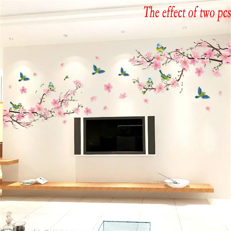 1 pc Sakura Wall Stickers Kids Rooms Bedroom Living Room DIY Art PVC Beautiful Flower Tree Removable Wallpaper home decor New