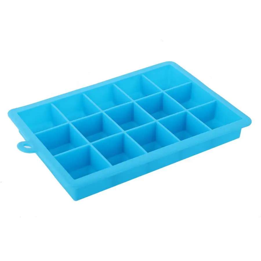 15 решеток, мягкий силиконовый Квадратный лоток для льда, форма для конфет, контейнер для льда, аксессуары для кухонного бара, Новинка - Цвет: Синий