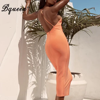 

Bqueen 2019 New Sexy One Shoulder Backless Knee Length Bandage Bodycon Sheath Dress Party Women Fashion