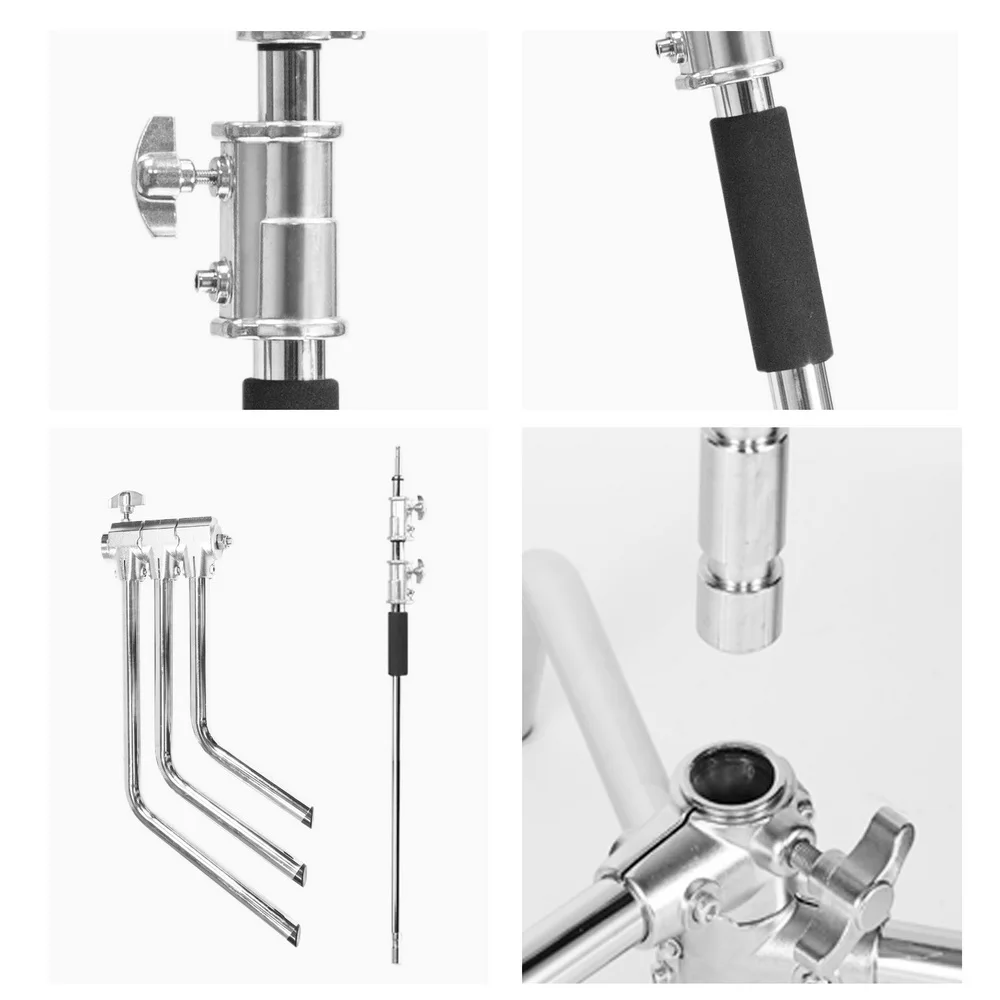 Heavy Duty Light Stand with Detachable Base 5-10 feet/1.6-3.2 meters Adjustable C Stand with 2 Risers for Photography