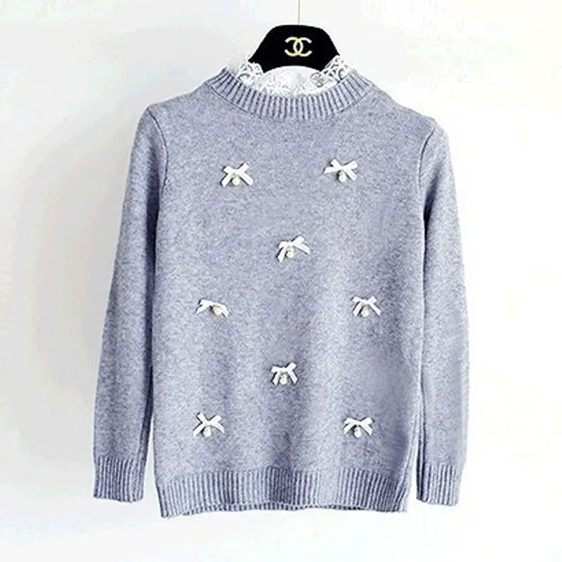 2015 otoño invierno Pullover para mujeres moda de encaje