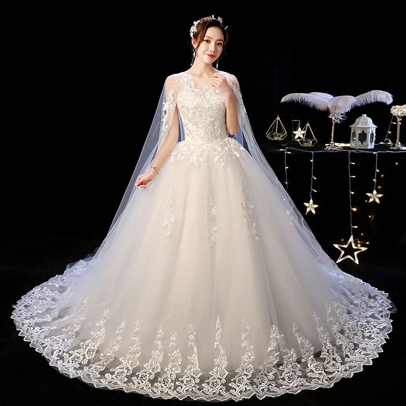 Wedding Dress 2021 New Elelgant Court Train Lace Embroidery Princess Vintage Wedding...