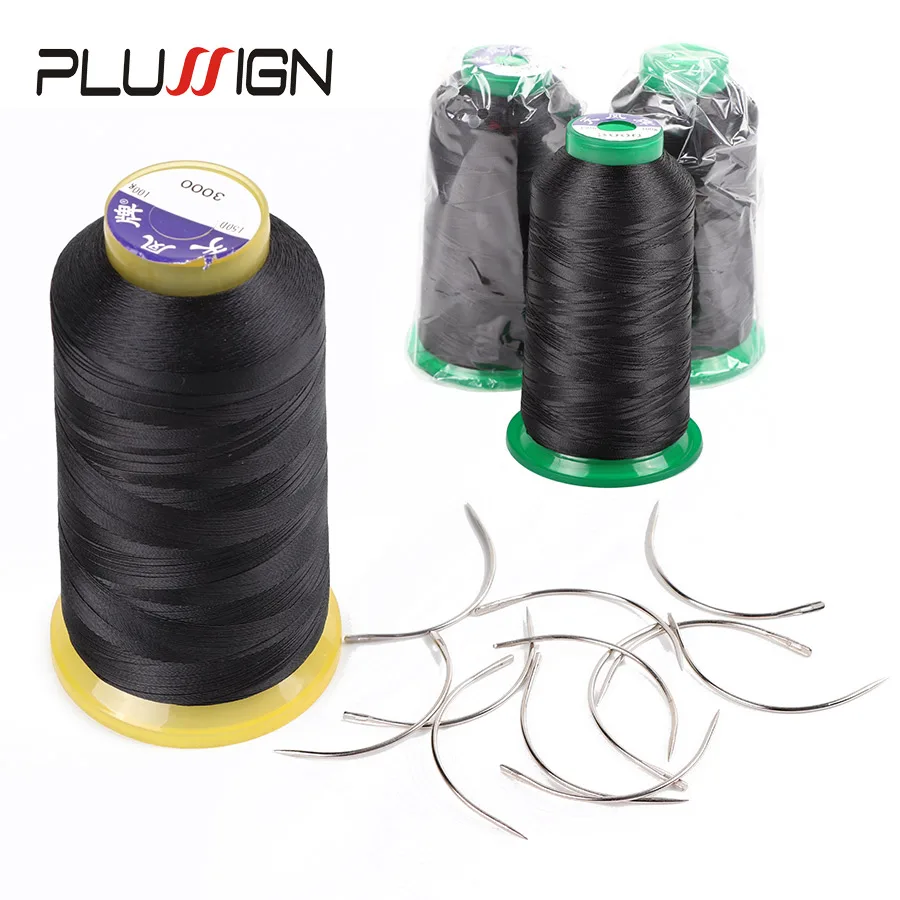 Plussign 1Pcs Black Weave Thread + 12Pcs Hair Weaving Needles, Nylon Hair Weaving Thread And C Type Curved Hair Sewing Needle