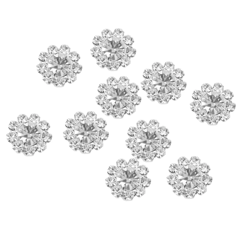 New Hot 10pcs 12mm Clear Crystal Flower Buttons Flatback Decoration DIY for Garment Bags Clothes Headband Gift Accessories